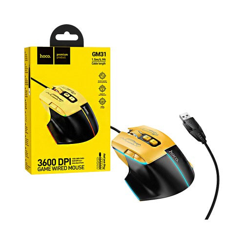 Souris Gaming Hoco avec fil GM31 – Jaune/ Noir