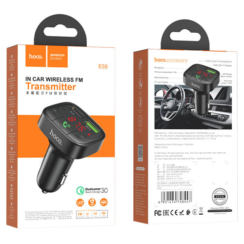 Chargeur pour voiture E59 Promise Car Charger avec FM Transmetteur - HOCO