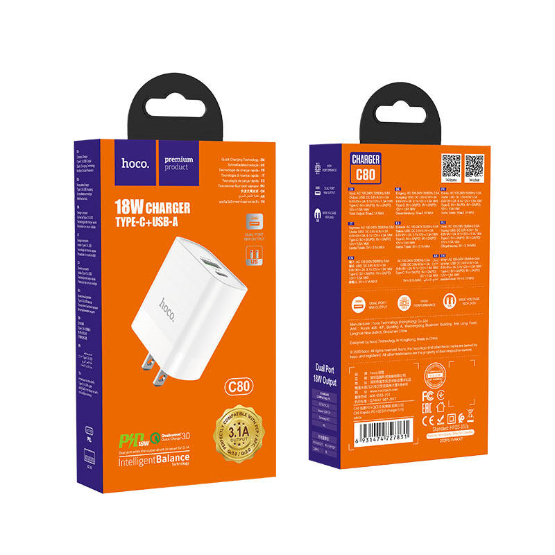 HOCO Chargeur Rapide C80 Rapido Type C