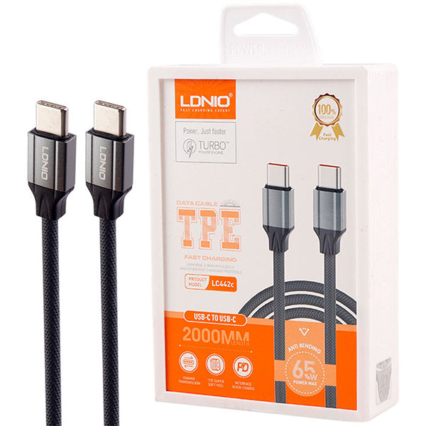 Cable Charge Rapide LDNIO TPE 2M USB-C To USB-C 65W LC442c